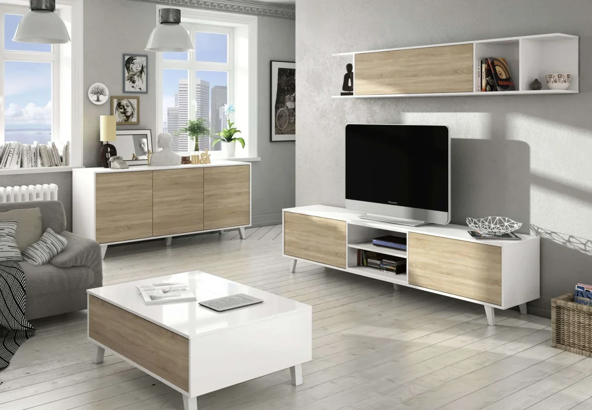 STYLUS PLUS Mesa centro elevable BLANCO BRILLO/ROBLE CANADIAN - Imagen 3
