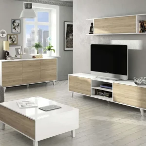 STYLUS PLUS Módulo TV + estante colgar ROBLE CANADIAN/BLANCO BRILLO