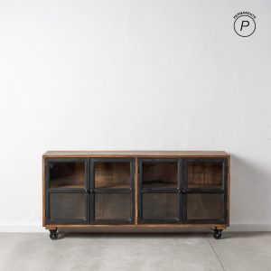 Aparador Negro-natural Madera De Mango 160 X 35 X 71 Cm