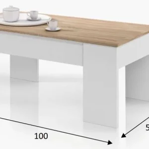 FLOW Mesa centro elevable ROBLE CANADIAN/BLANCO ARTIK