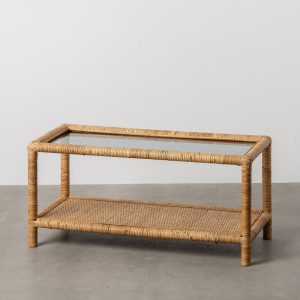 Mesa Centro Natural Ratán / Cristal 90 X 40 X 42 Cm