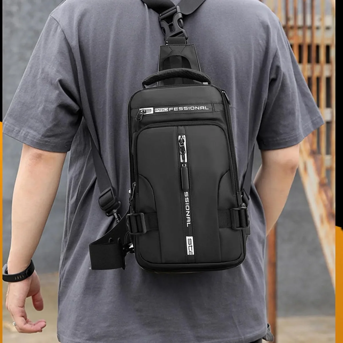Bolso cruzado multifuncional para hombre, carga USB, impermeable. - Imagen 7