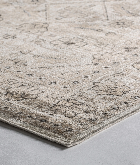 Alfombra Ebba: Elegancia clásica en viscosa beige y verde - Imagen 3