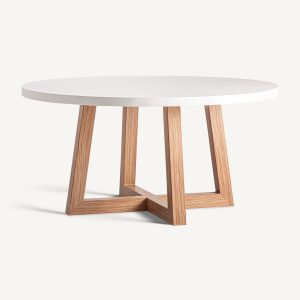 Mesa de comedor Koshena – Hormigón blanco roto y aluminio marrón claro